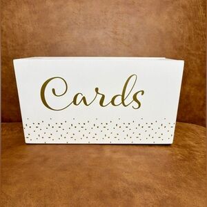 Card Box For Wedding Reception Or Shower.  Slide Open Top-white W/Gold Letters.